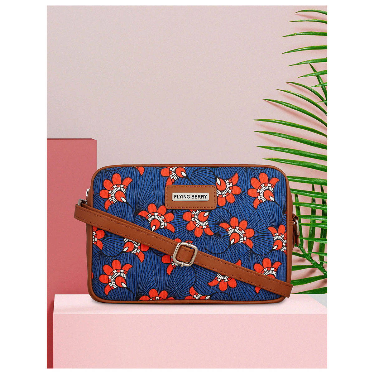 FLYING BERRY Blue Ethnic Floral Print Handcrafted Vegan Leather Sling Bag