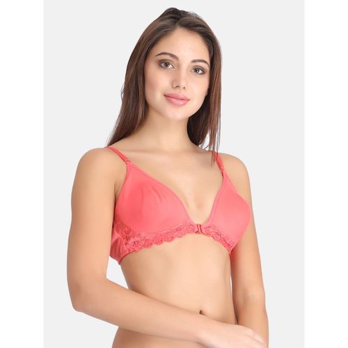 Buy Clovia Cotton Rich Solid Non-Padded Demi Cup Wire Free Plunge Bra -  Peach Online