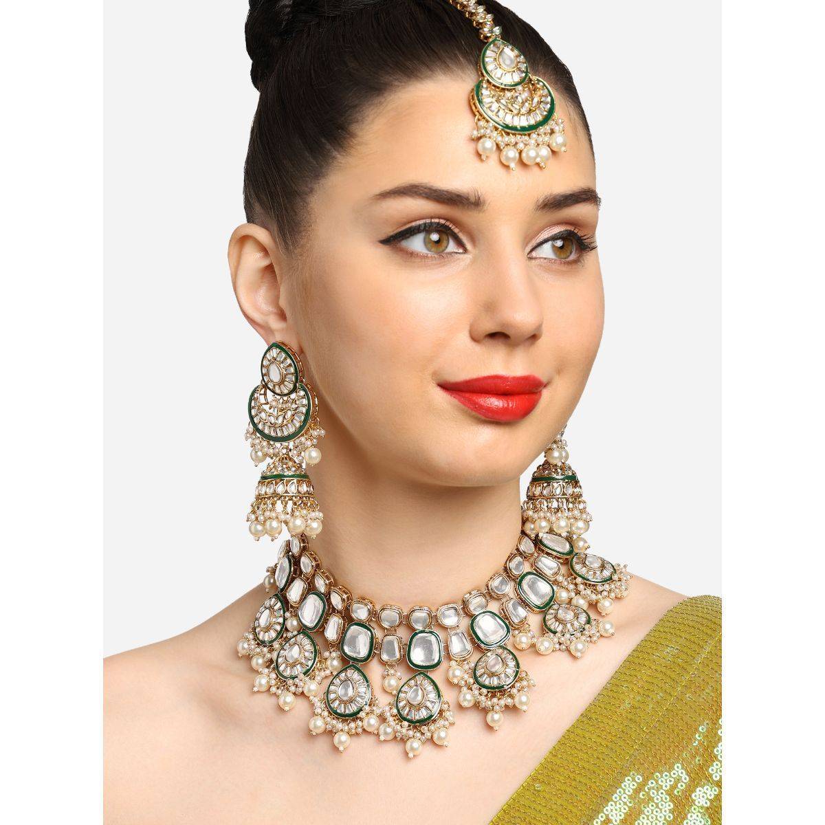 Zaveri Pearls Gold Tone Enamel Bridal Jewellery Set-ZPFK16933