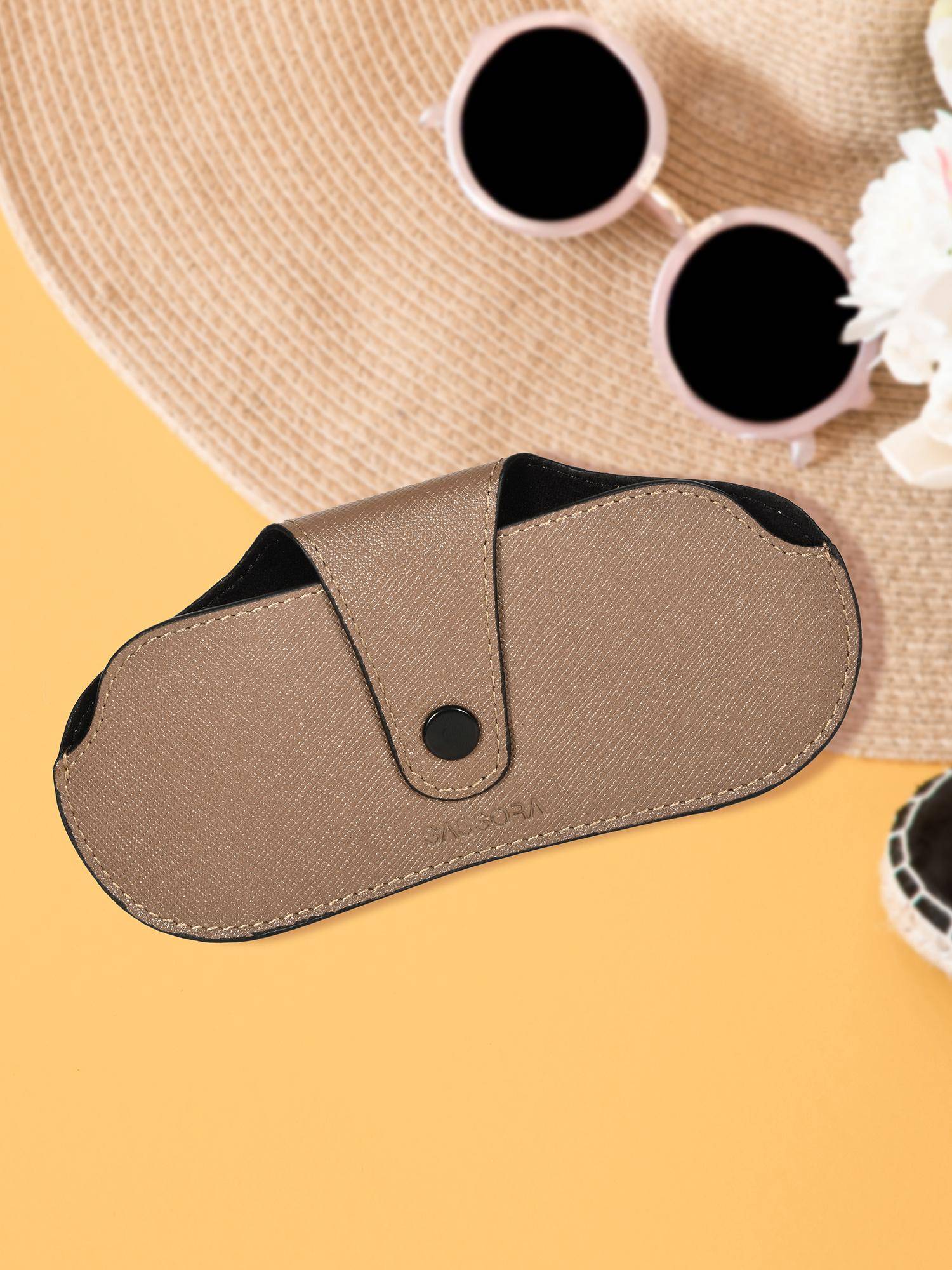Sassora Genuine Spectacle Leather Taupe Case (S)