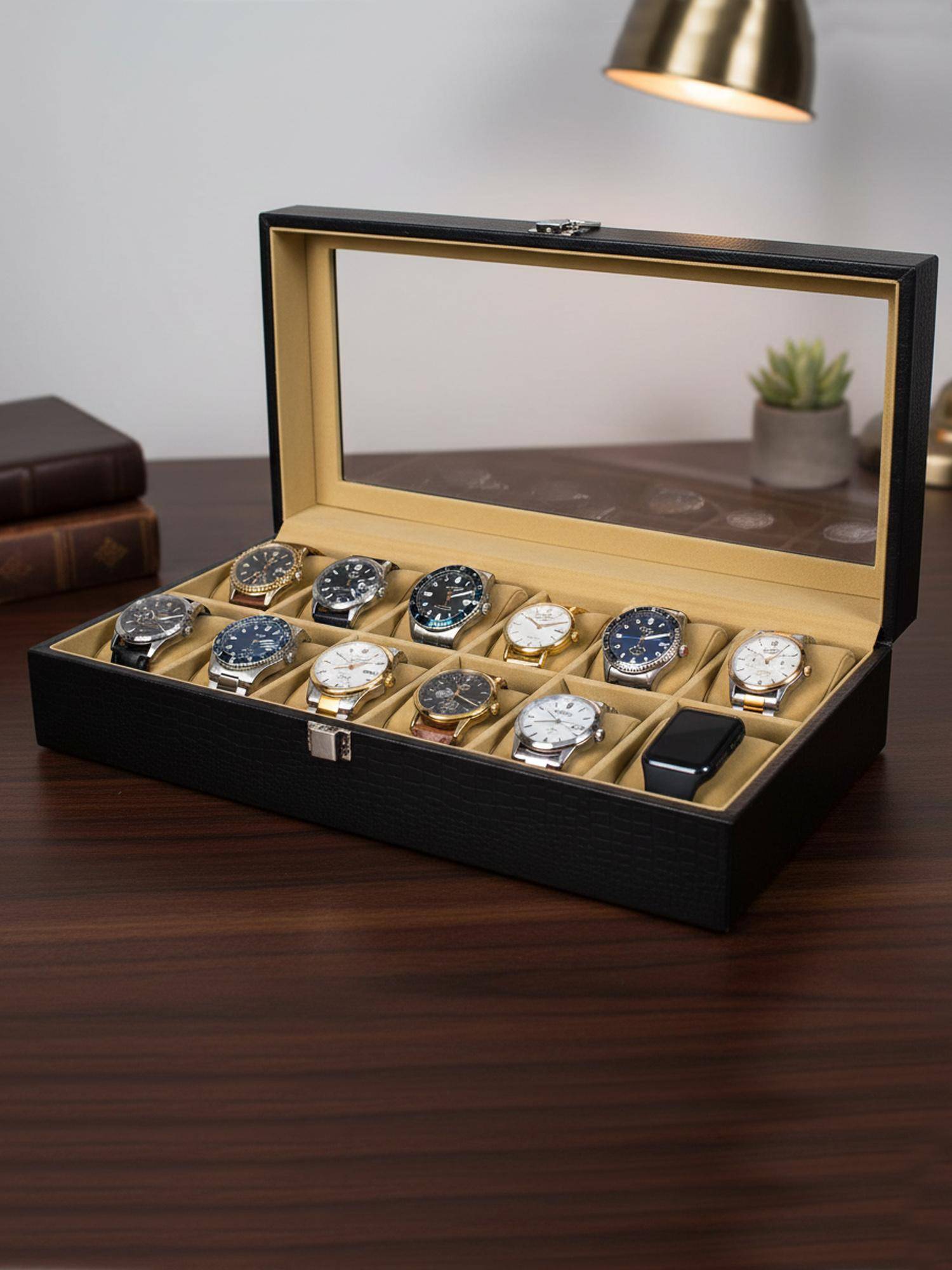 Sassora Black 10 Slots Wrist Watch Organiser Box (L)