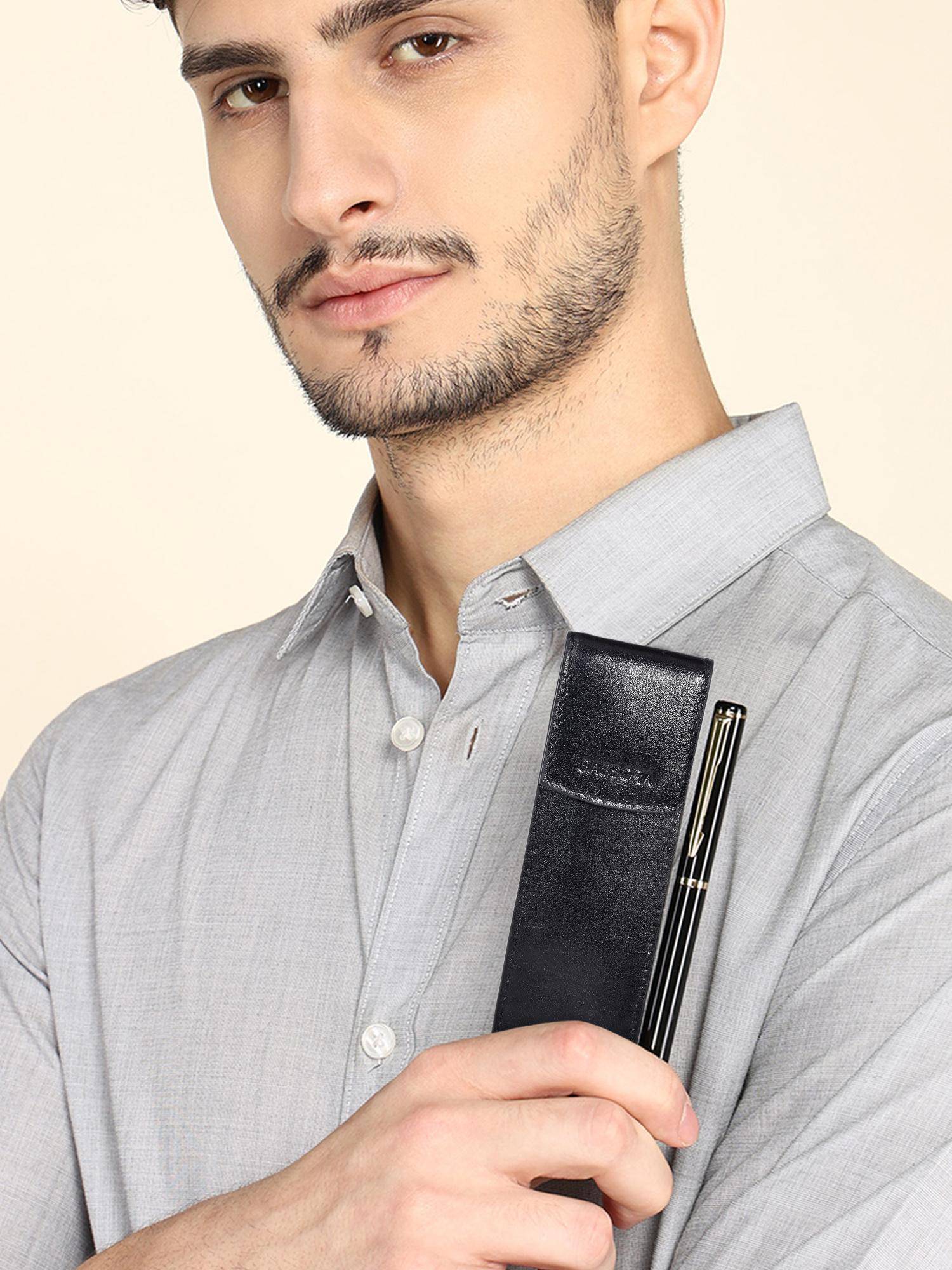 Sassora Snap Closure Black Pen Case (M)