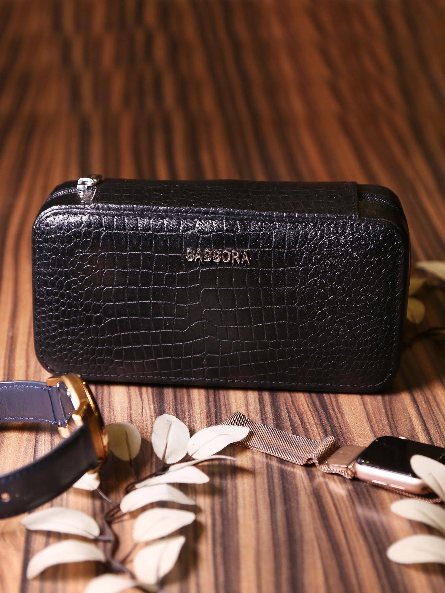 Sassora Black 2 Slots Wrist Watch Organiser Box (M)