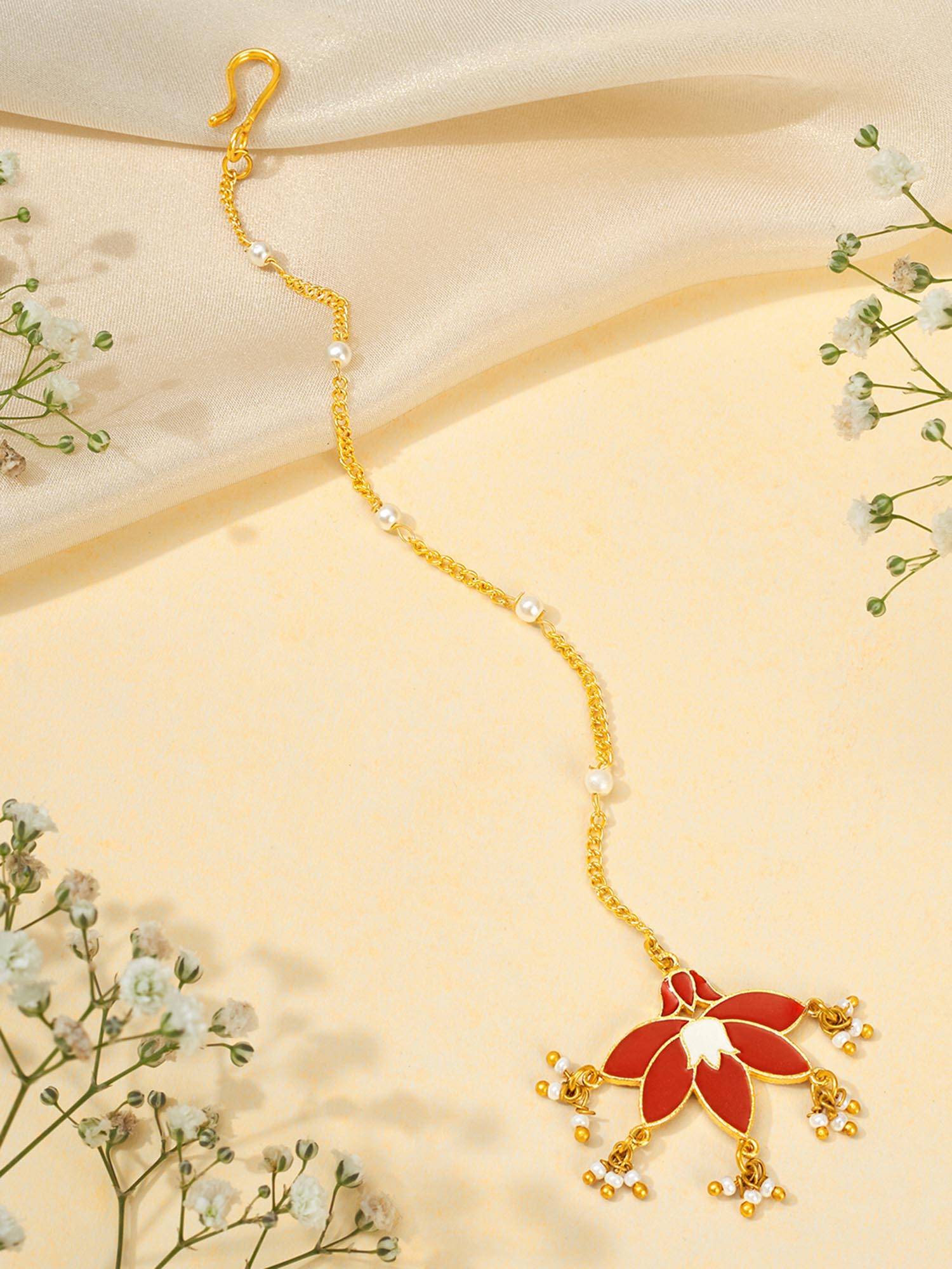 Teejh Bhairavi Red and Gold Plated Maangtika