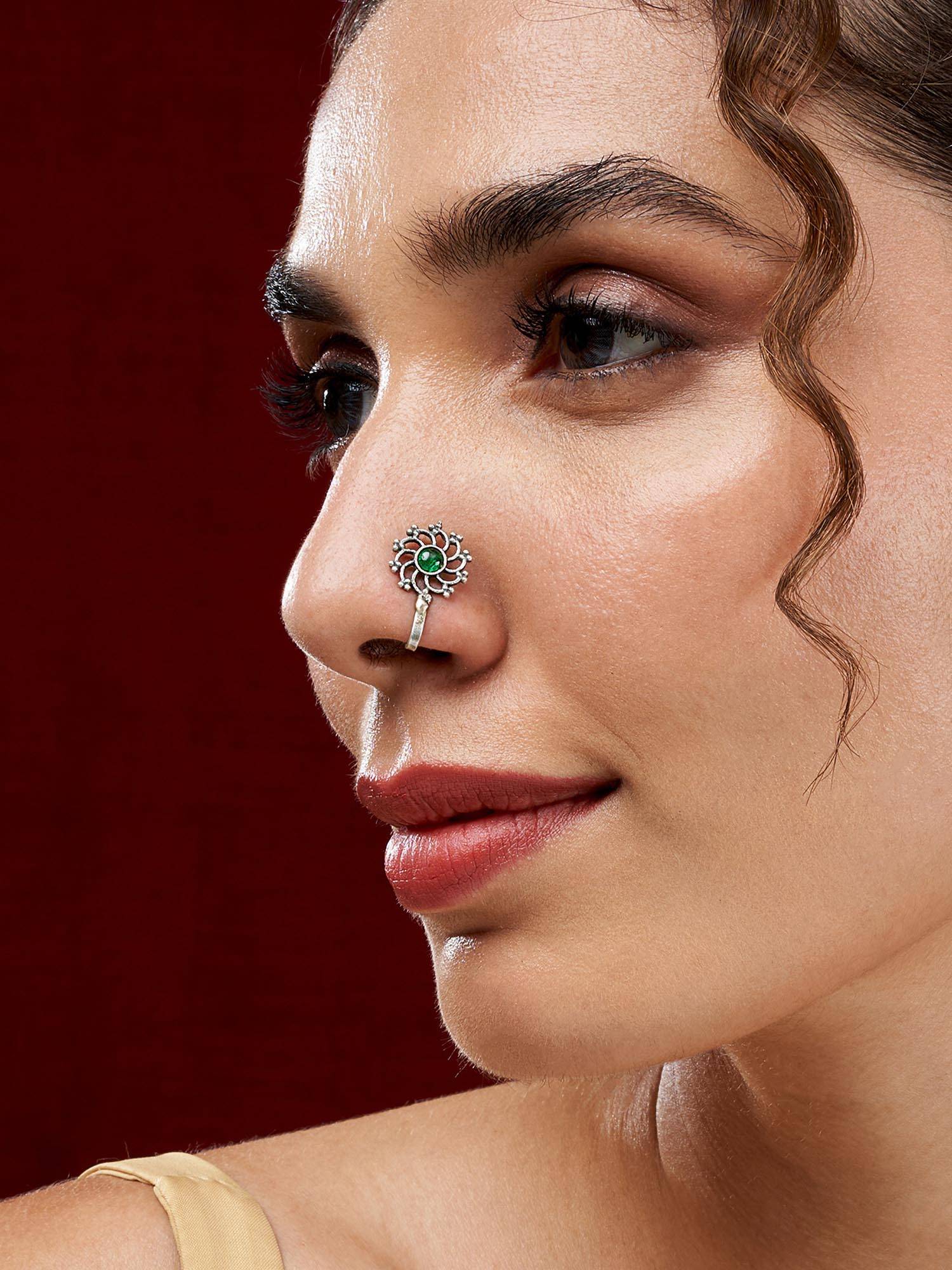 Teejh Surmayi Green stone Nose pin
