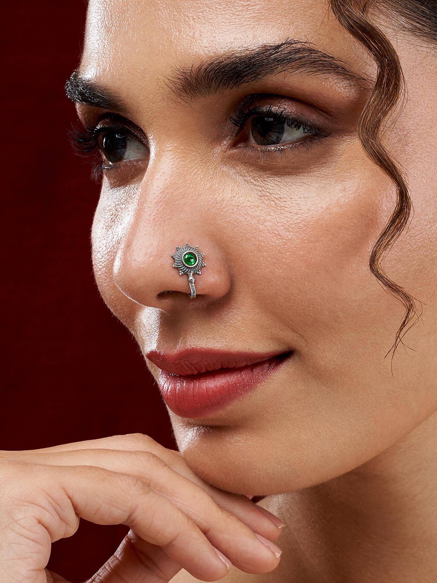 Teejh Afsana Green Stone Nose pin