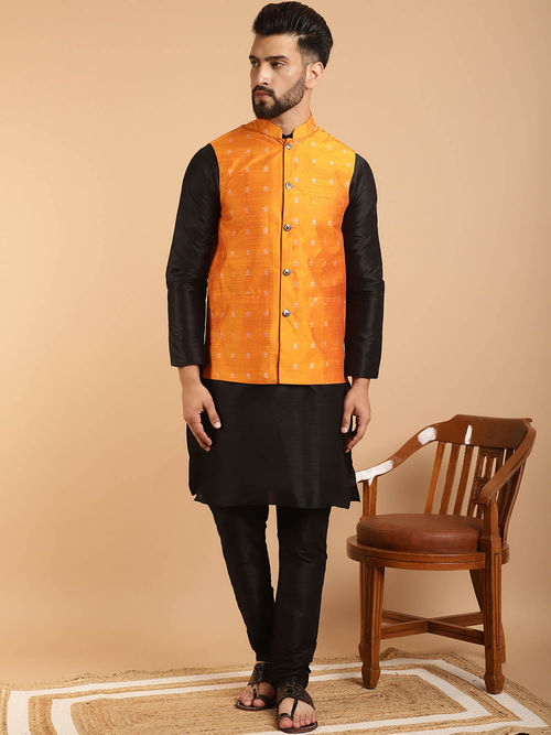 Pajama Set Yellow And Black Kurta Pajama Buy Kraft India Men Silk