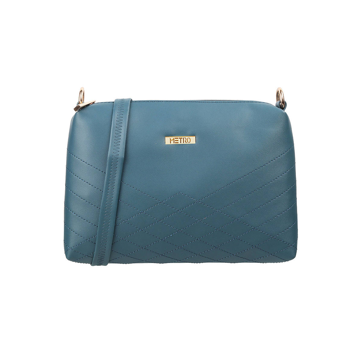 Metro Blue Solid Leather Sling And Cross Bag