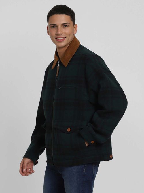 Buy American Eagle Men Green Oversized Plaid Barn Jacket Online