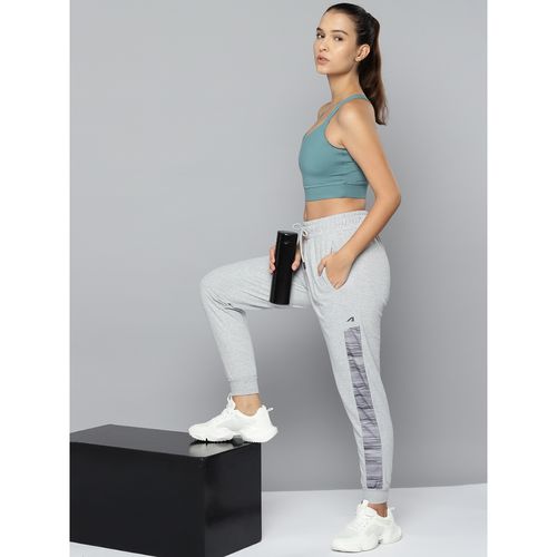 Alcis Women Grey Melange Solid Slim-Fit Training Joggers with Side Taping  (L)