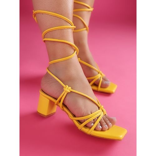 GNIST Yellow Strappy Tie up Block Heel Sandal (EURO 36) - Main Image