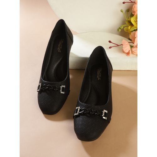 Buy Truffle Collection Black Solid Wedge Ballerina Heels Online