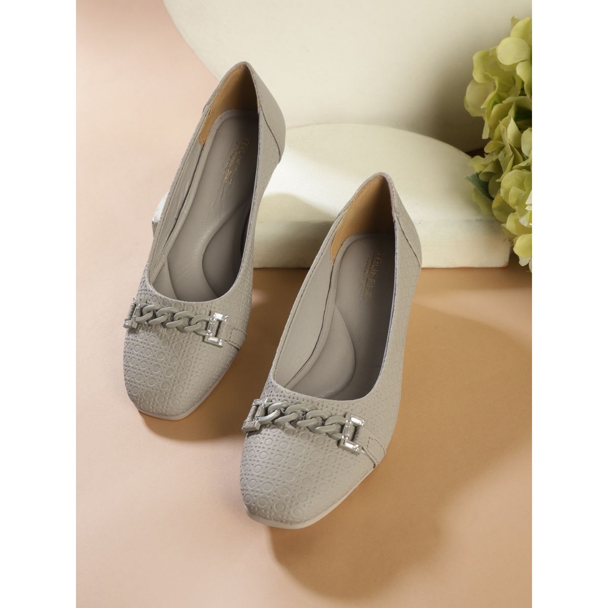 Buy Truffle Collection Grey Solid Wedge Ballerina Heels Online