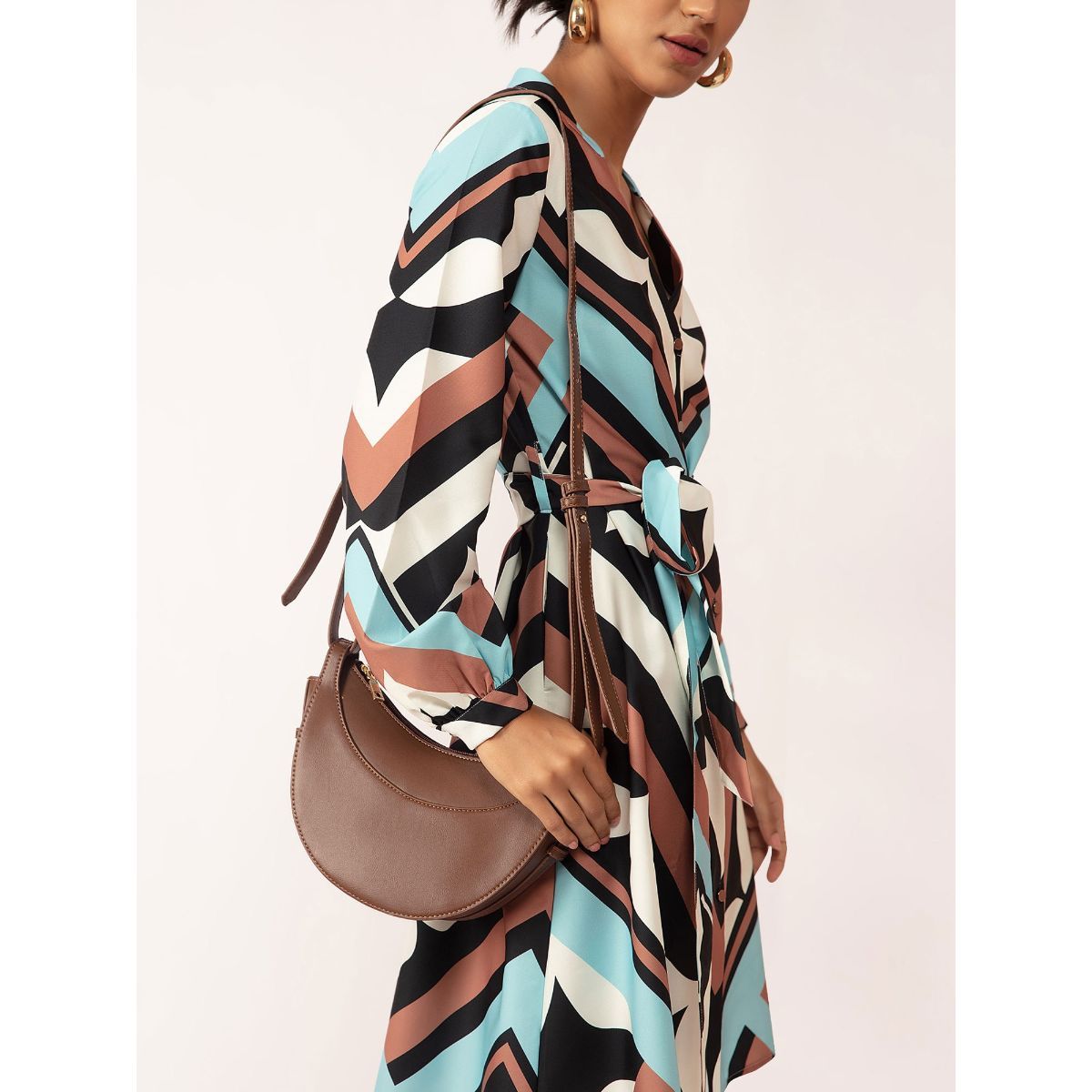 Buy Twenty Dresses by Nykaa Fashion Brown Solid Moon Shape Sling Bag Online