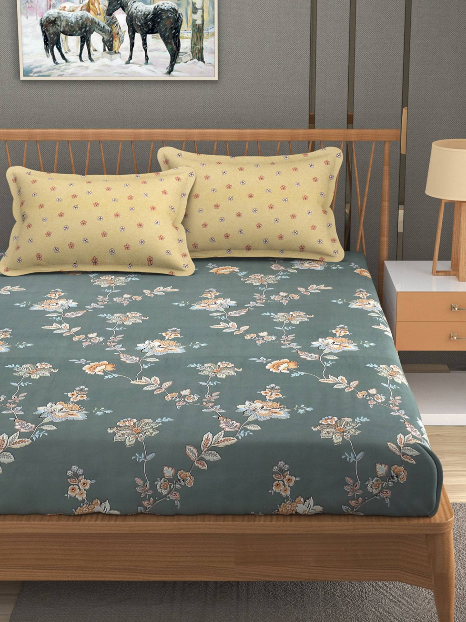 MORADO Glace Cotton King Flat Bedsheet King Size with Pillow Cover-Olive