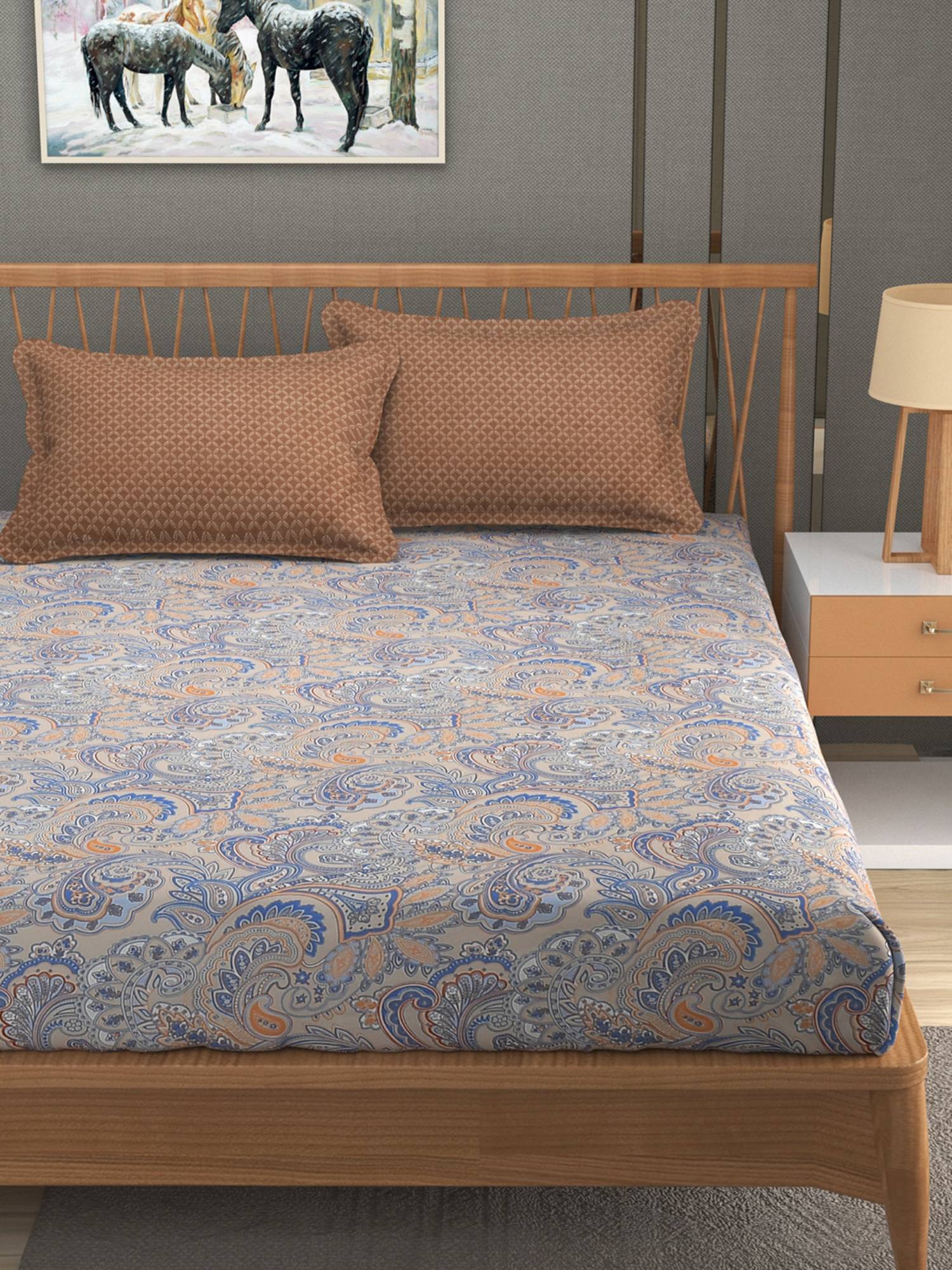 MORADO Glace Cotton King Flat Bedsheet King Size with Pillow Cover-Brown