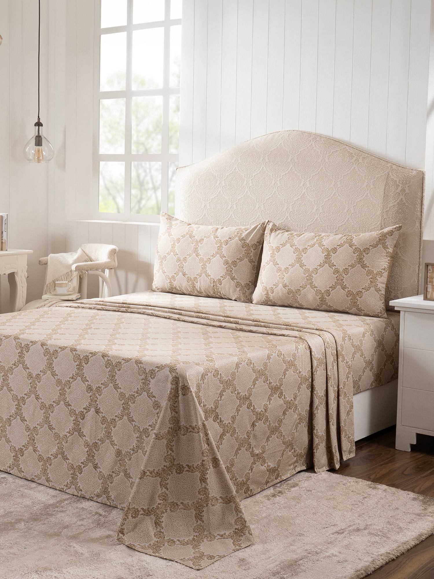 Maspar 100% Cotton 400 TC King Size Bedsheet with 2 Pillow Covers-Beige