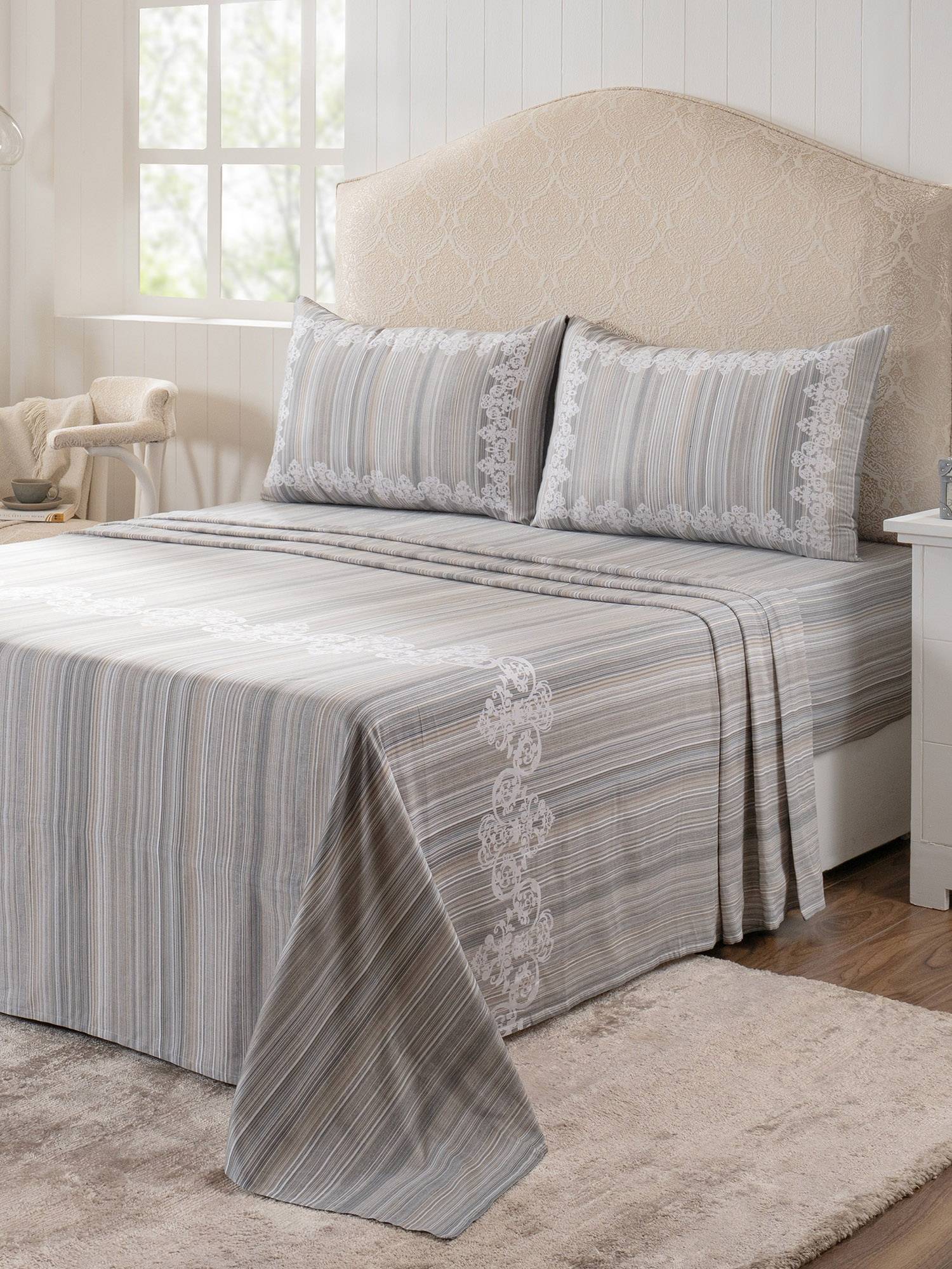 Maspar 100% Cotton 400 TC King Size Bedsheet with 2 Pillow Covers-Grey