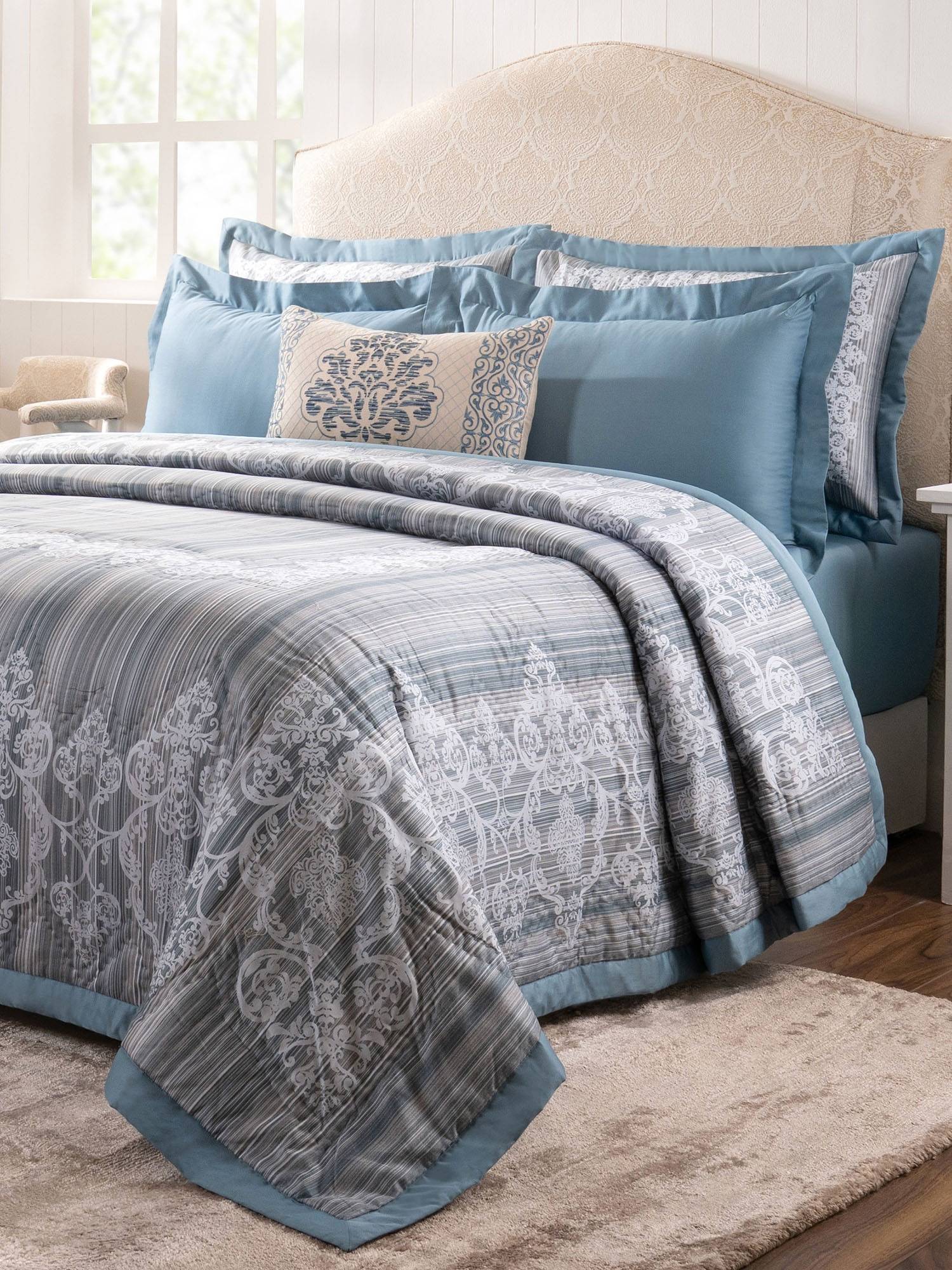 Maspar 7 Piece Cotton Double Bed Bedding Set with Gift Box-Blue