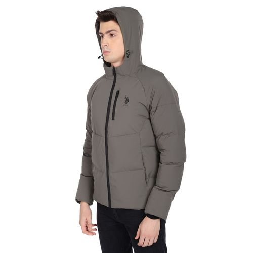 Buy POLO Men Dark Grey Hooded Solid Heat Tech Puffer