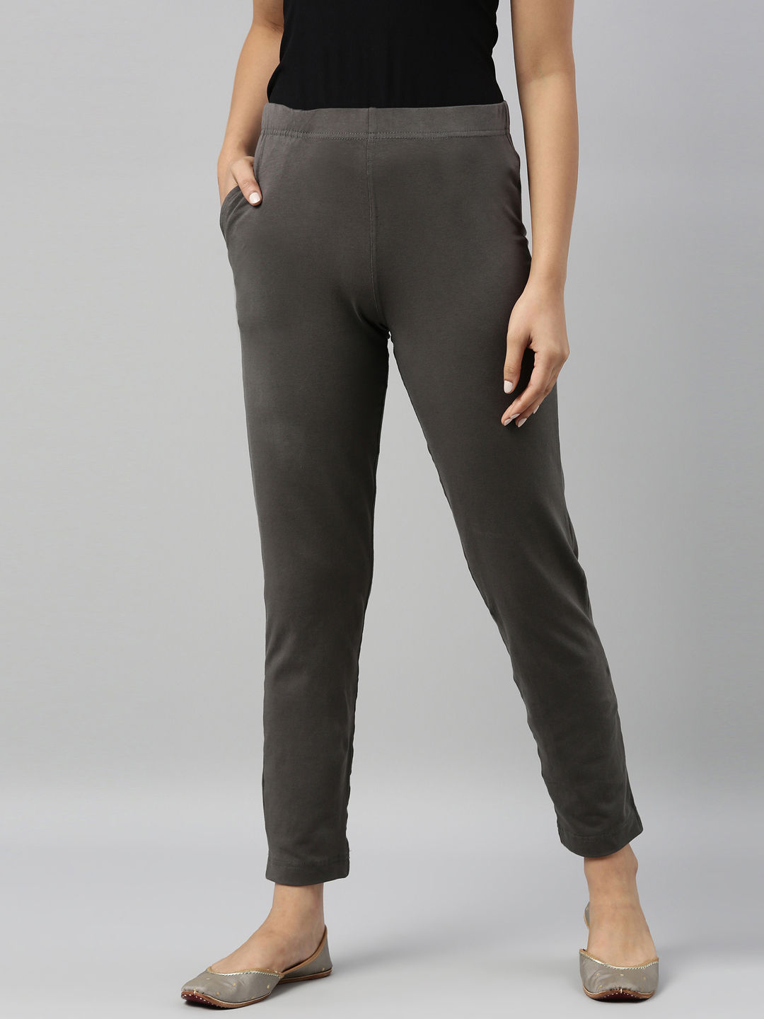 Go Colors Women Silver Cotton Mid Rise 