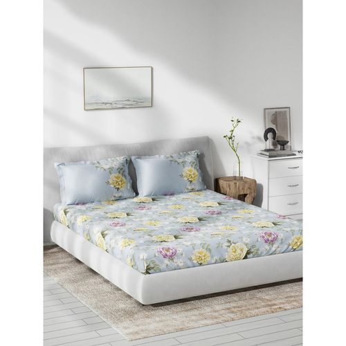 Ddecor Live Beautiful Orchid Hush Cotton Floral King Double Bedsheet With  Pillow Covers Blue