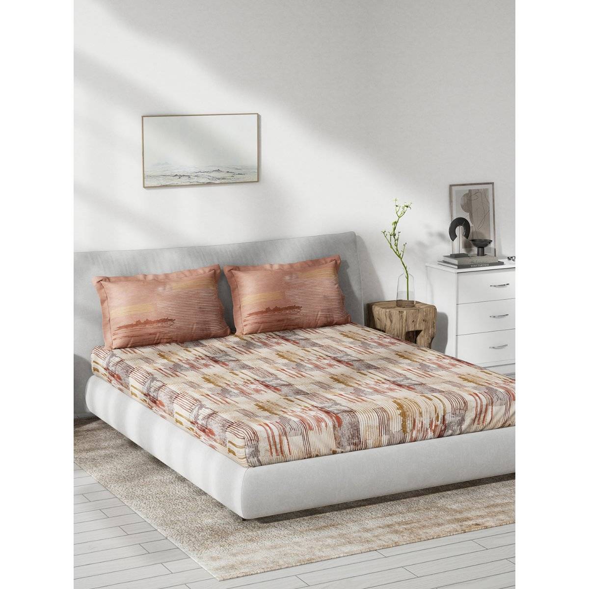 Ddecor Live Beautiful Artistry Abstract Cotton King Bedsheet With 2 Pillow Covers - Brown