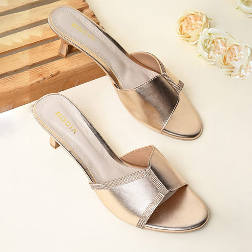 ROCIA Rose Gold Women Diamond Embellished Kitten Heel Sandals (EURO 36)