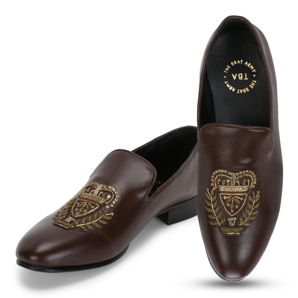 The Brat Army Bern Brown Hand Embroidered Ethnic Slip On (UK 7)