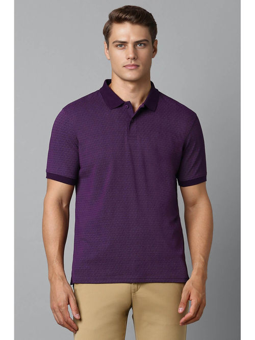 Louis Philippe Men Purple Print Polo Neck T-Shirt