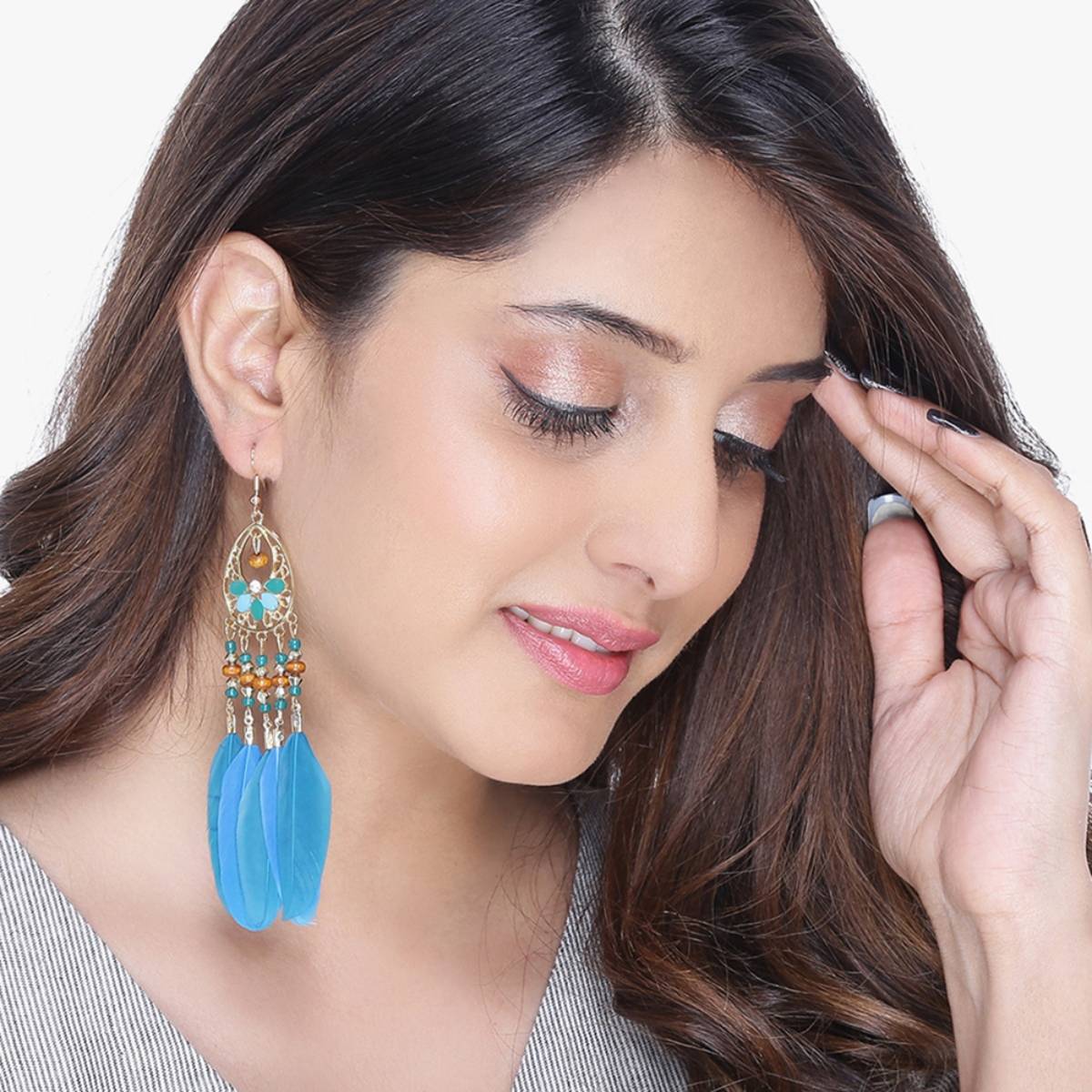 Yellow Chimes Blue and Gold-Toned Handcrafted Classic Drop Earrings