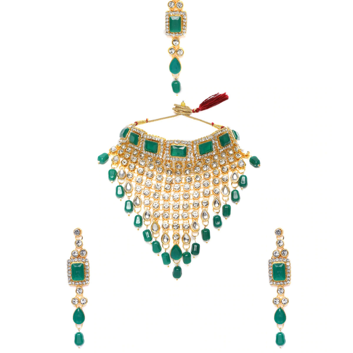 Buy Zaveri Pearls Green Stones & Beads V Shaped Wedding Collection ...