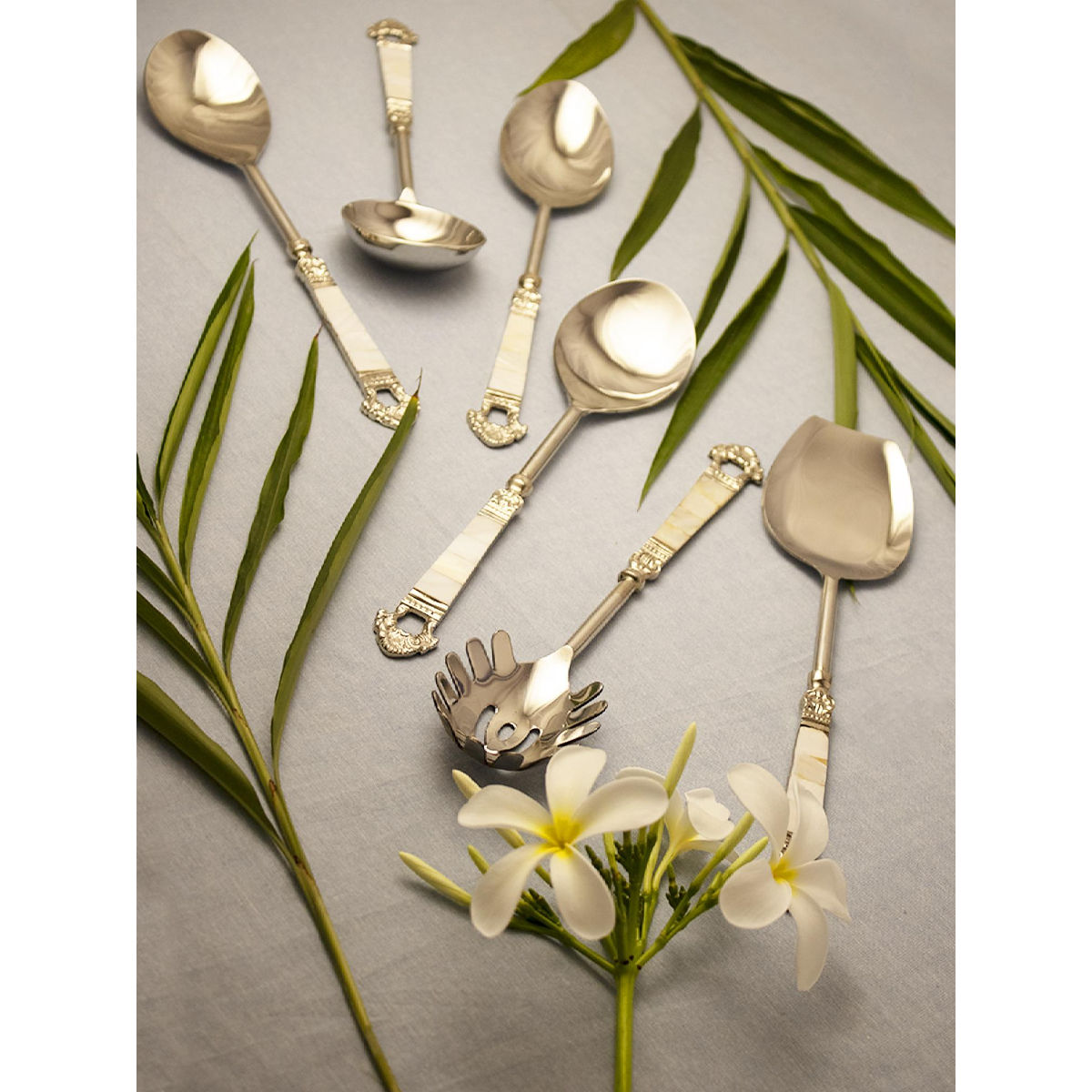 Assemblage Mother Of Pearl Taj Serving Spoon (Set Of 6)