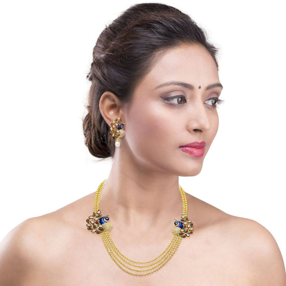 Adwitiya Gold Plated Multi Peacock Handcrafted Necklace Set