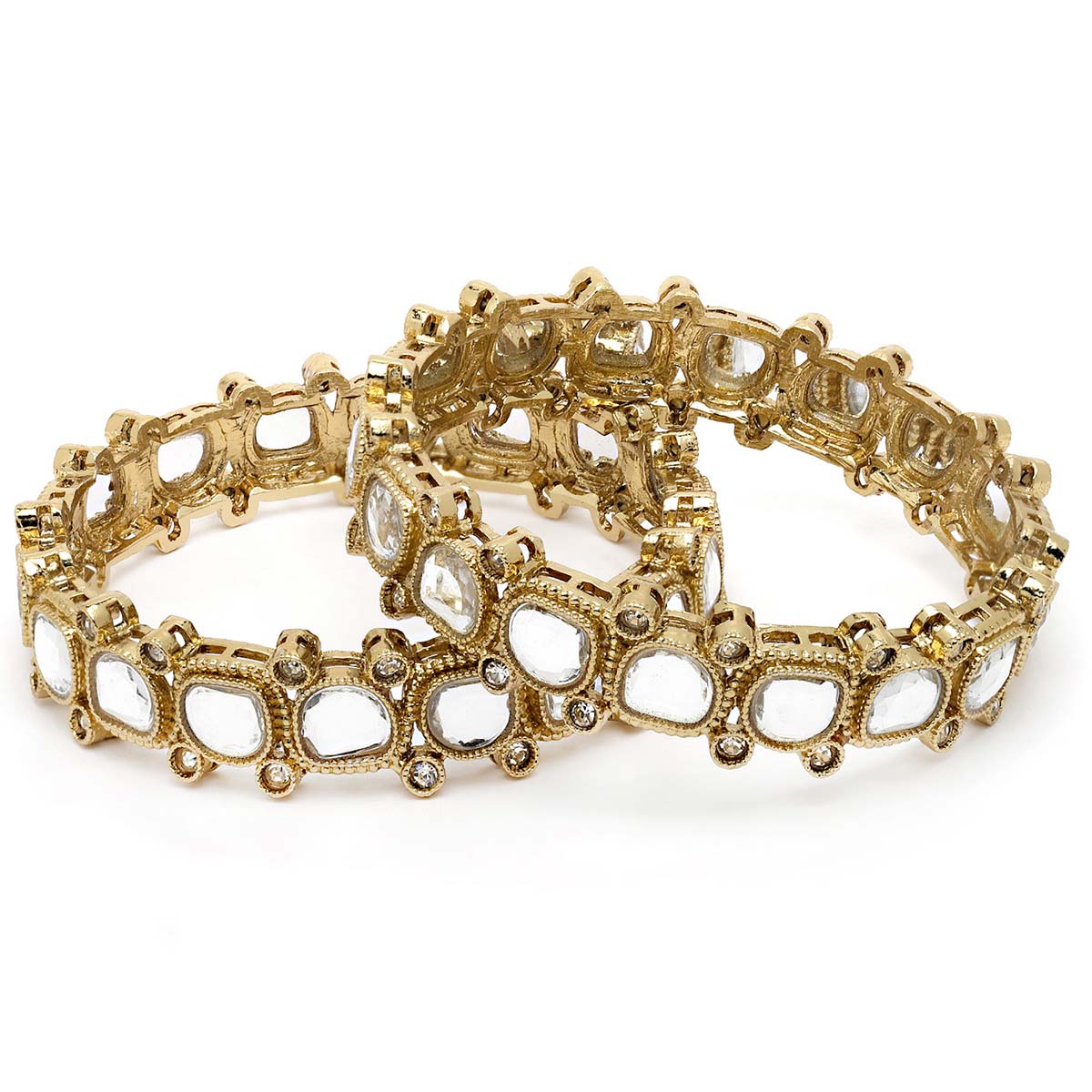 Karatcart Antique Gold Plated Floral Mirror Work Kundan Bangle Set for