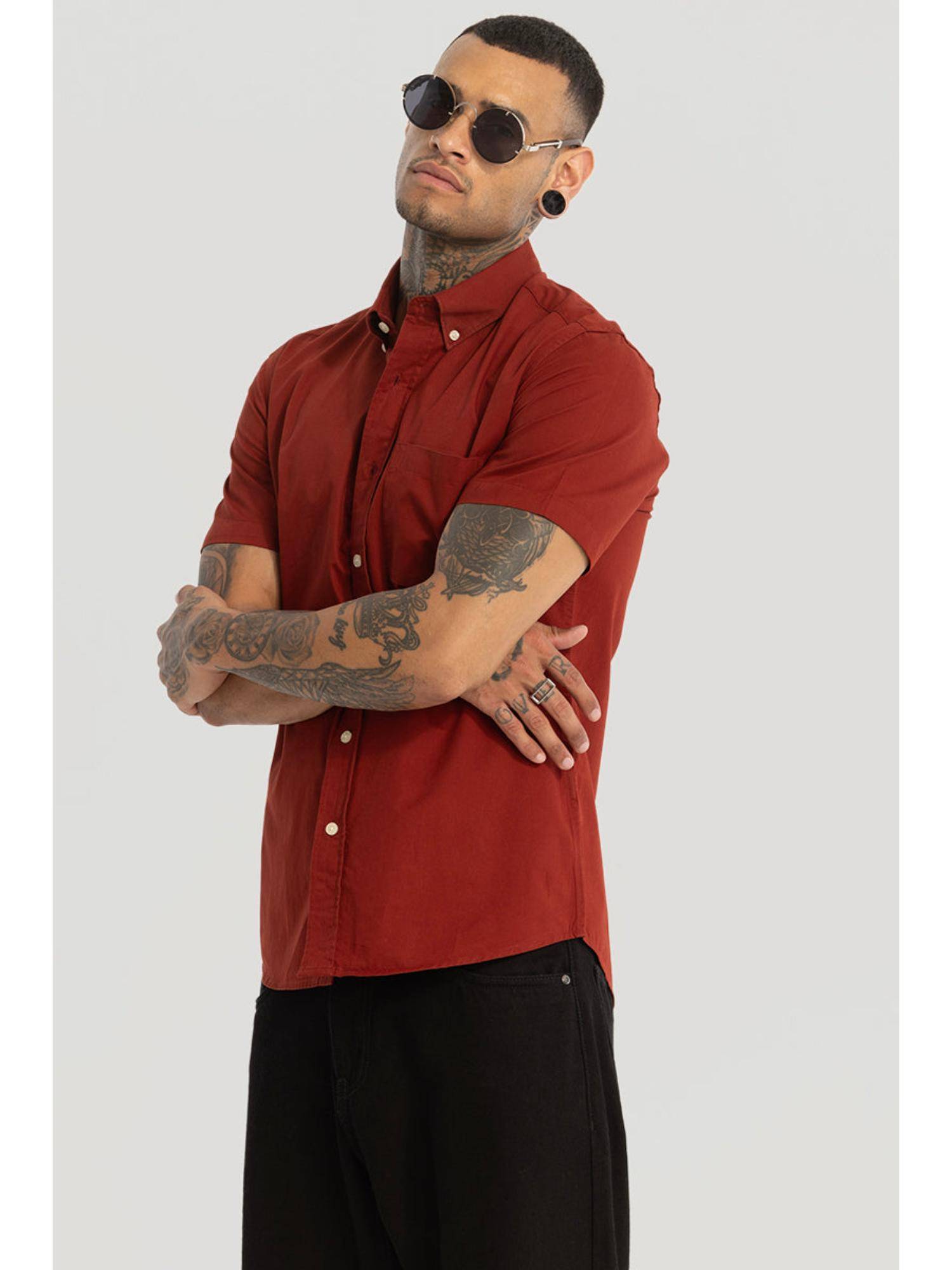 Snitch Red Buy Snitch Men Red Solid Cotton Casual Shirt Online