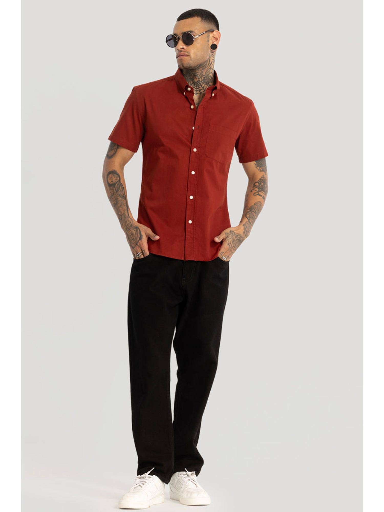 Snitch Red Buy Snitch Men Red Solid Cotton Casual Shirt Online