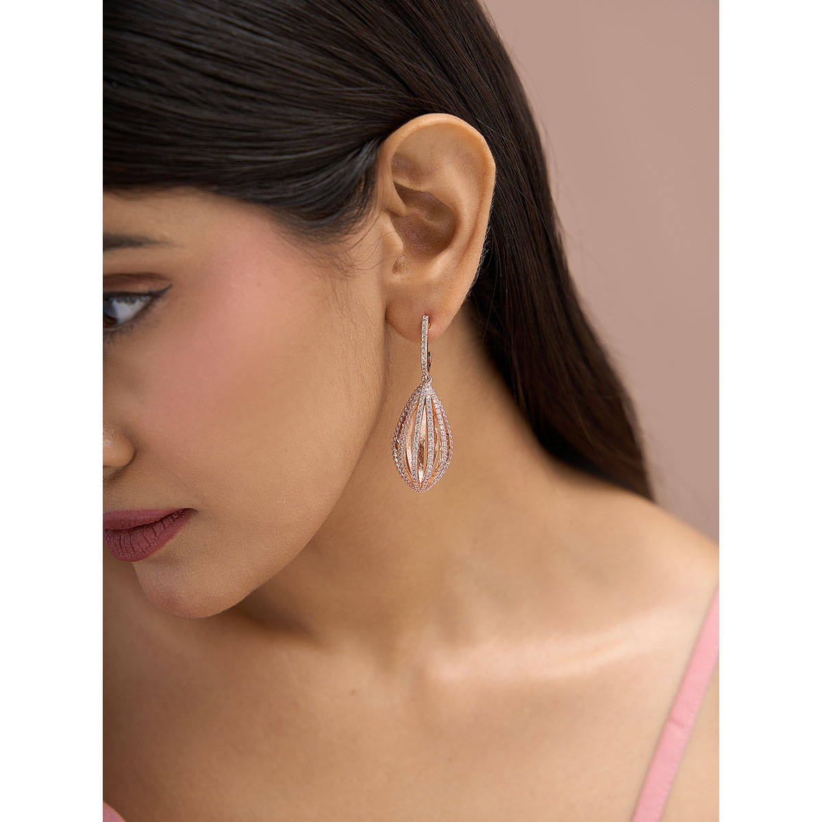 Fida White Premium14K Rose Gold-Plated Aaa American Diamond Cocktail Drop Earrings