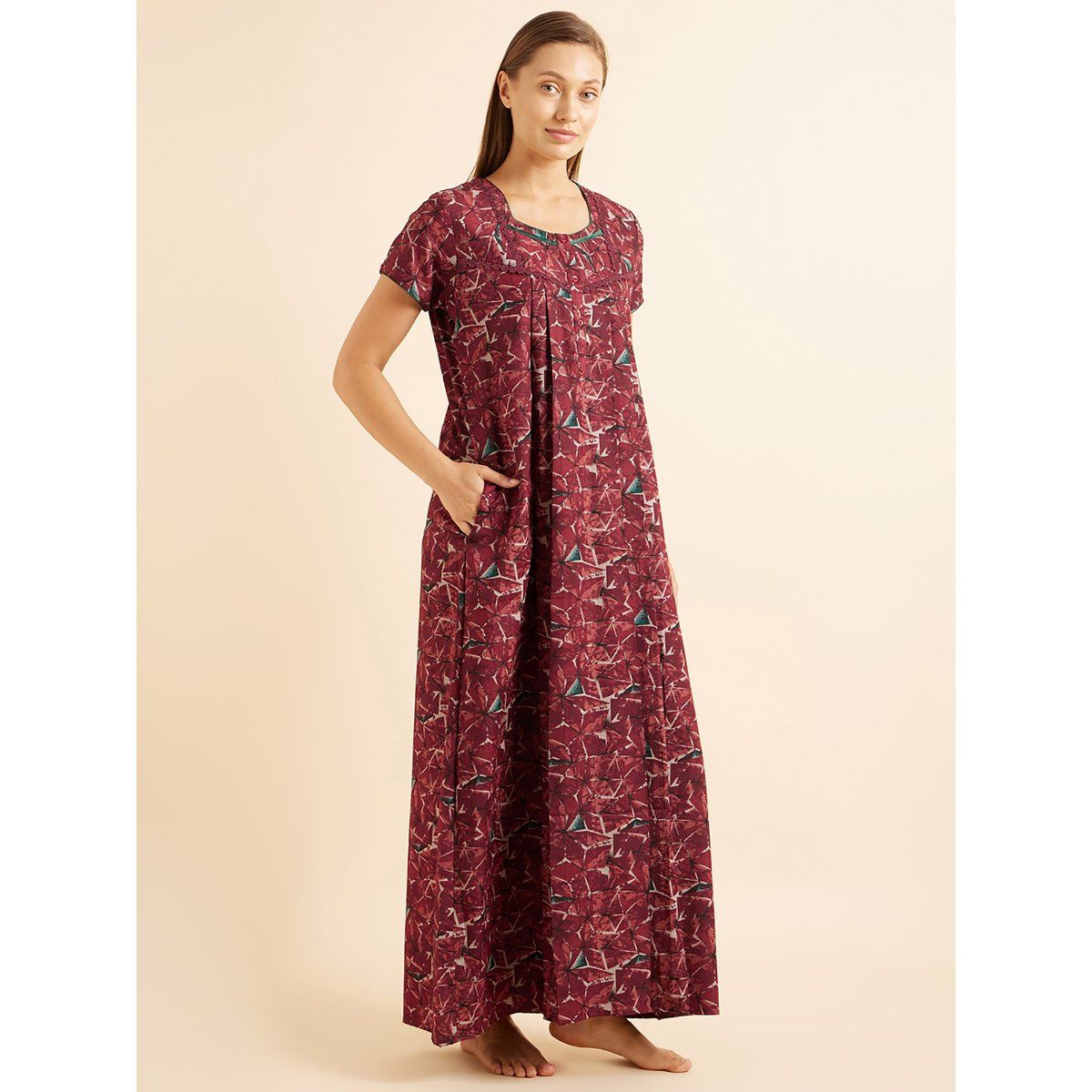 Buy SWEET DREAMS Cream Womens V Neck Printed Night Dress | Shoppers Stop