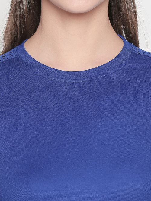 Buy Tuna London Royal Blue Color Regular Fit Round Neck Full Sleeve Top For  Women online