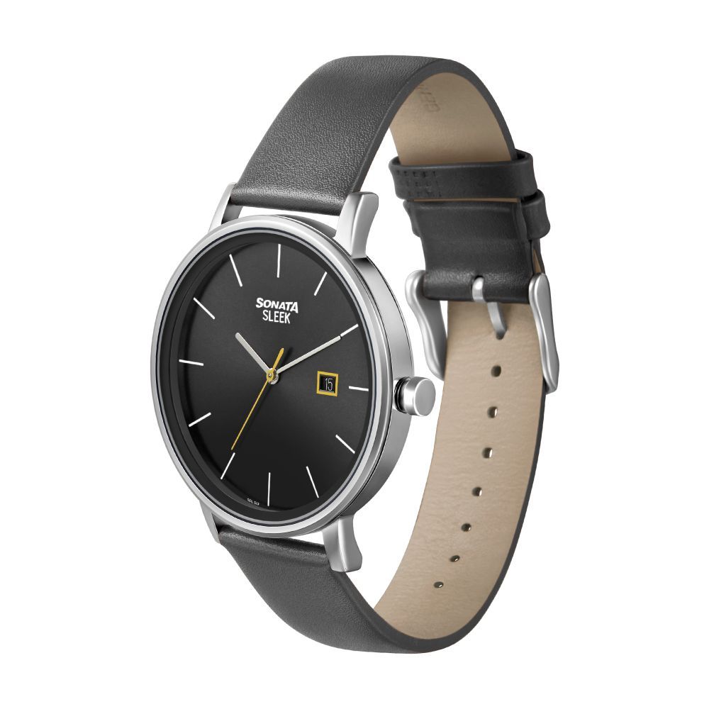 Sonata Quartz Analog Grey Dial Leather Strap Watch for Men