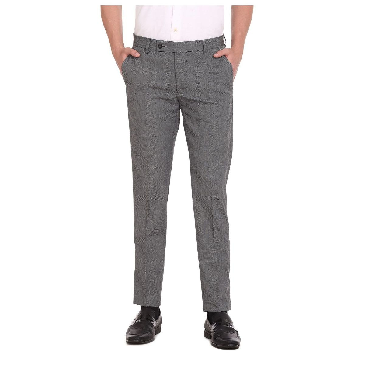 Buy Arrow Men Grey Tailored Regular Fit Smart Flex Formal Trousers Online