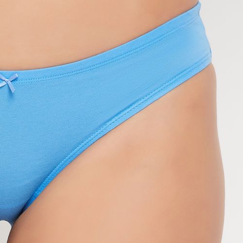 Clovia Women's 100% Cotton Low Waist Inner Elastic Bikini Panty in Blue