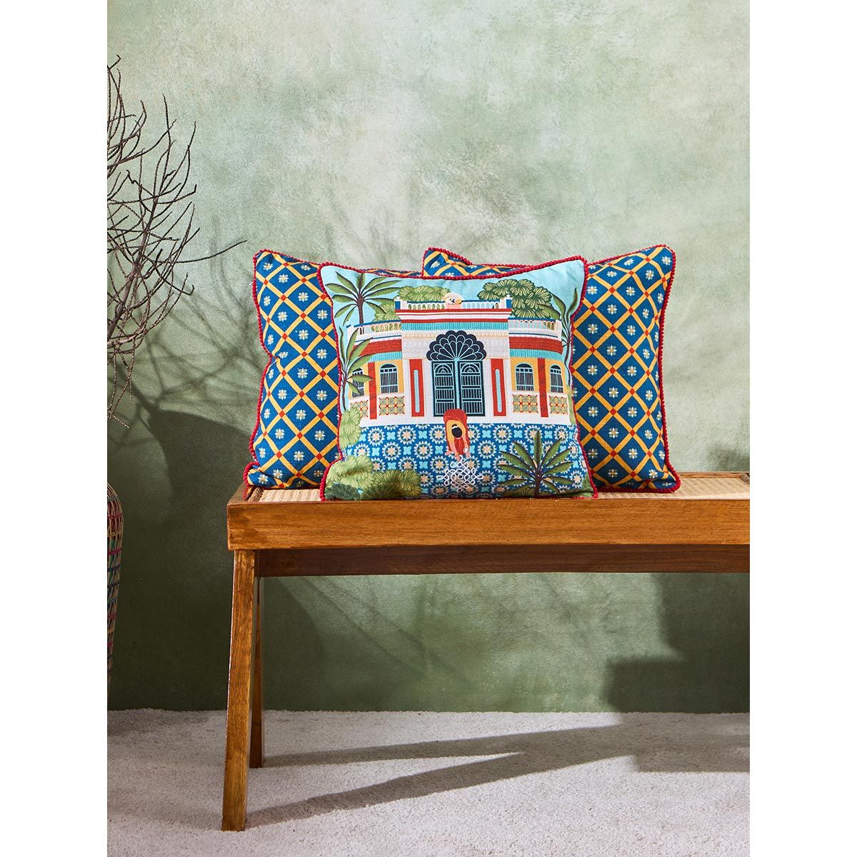 Buy Chumbak Thinnai Printed Cushion Cover Pack of 3 Online