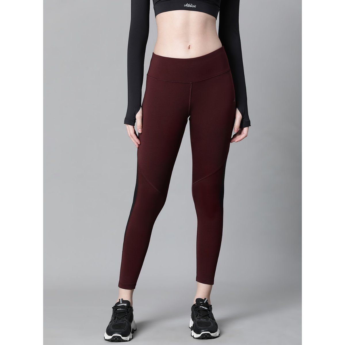 High Waist Maroon Women Solid Active Wear Gym Wear Dryfit Tights, Skin Fit  at Rs 210 in New Delhi