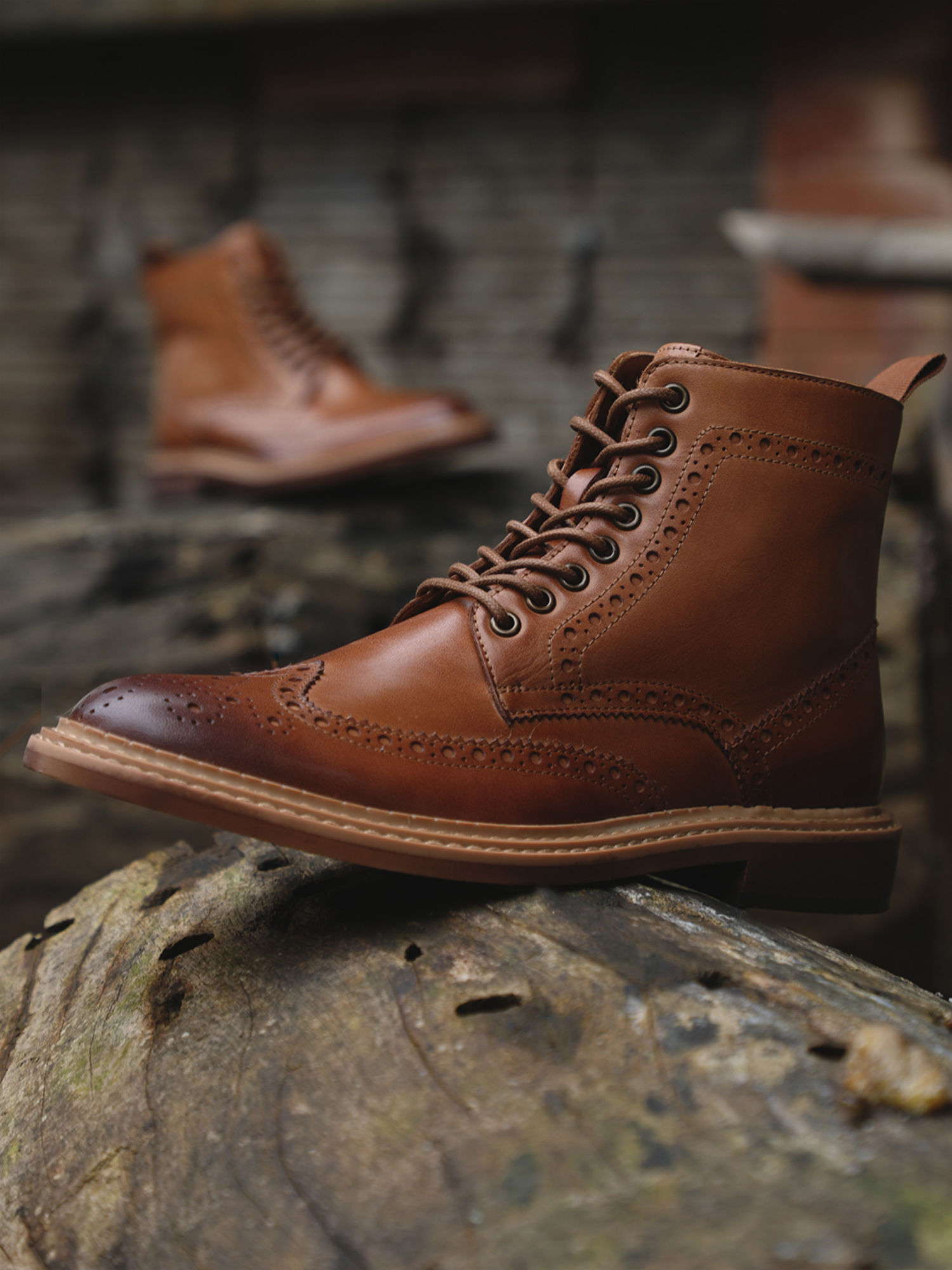 Jack Jones Tan Brogue Wingtip Leather Boots