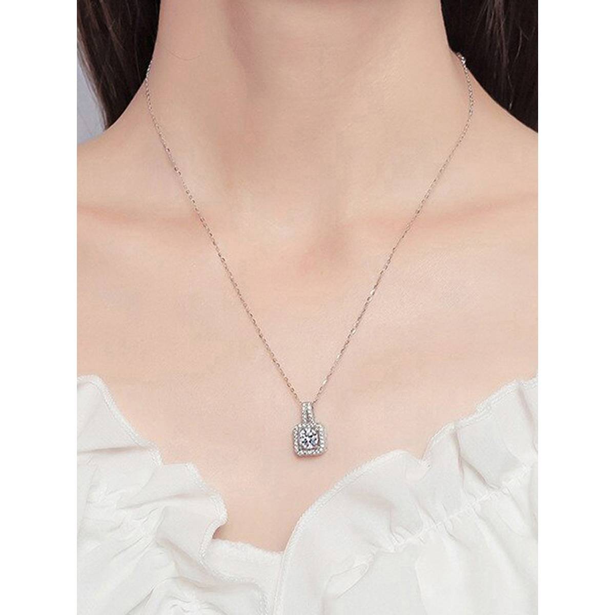 Jewels Galaxy Silver Plated CZ Square Anti Tarnish Pendant Necklace