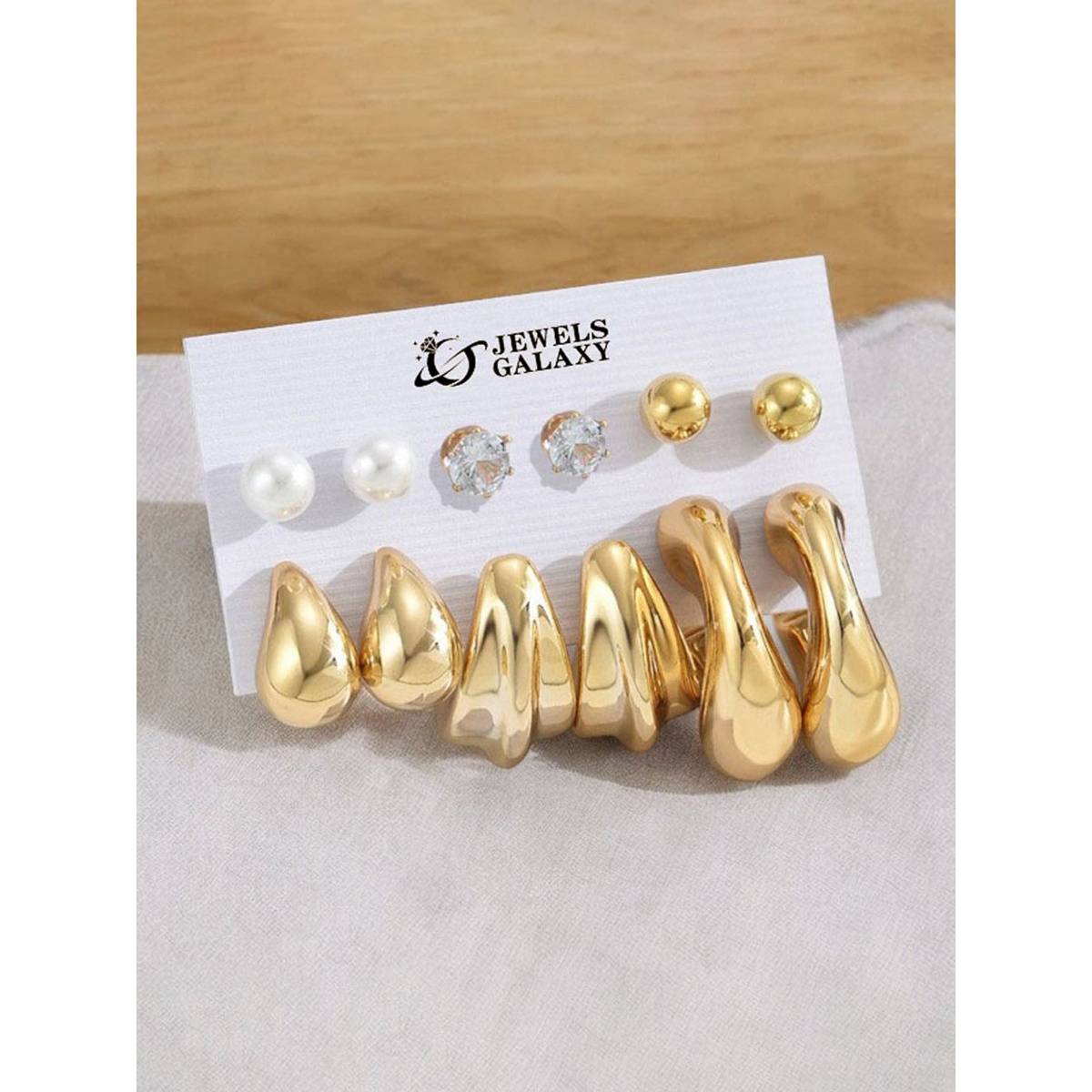 Jewels Galaxy Gold Plated Stylish Stud and Hoop Earrings Set of 6