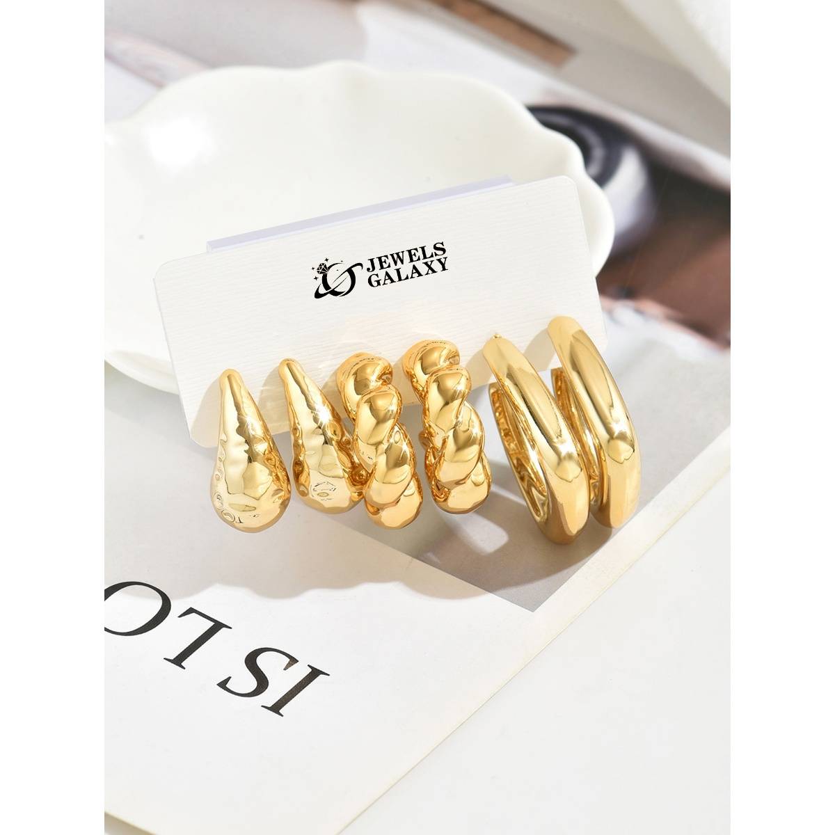 Jewels Galaxy Gold Plated Stylish Earrings Set of 3