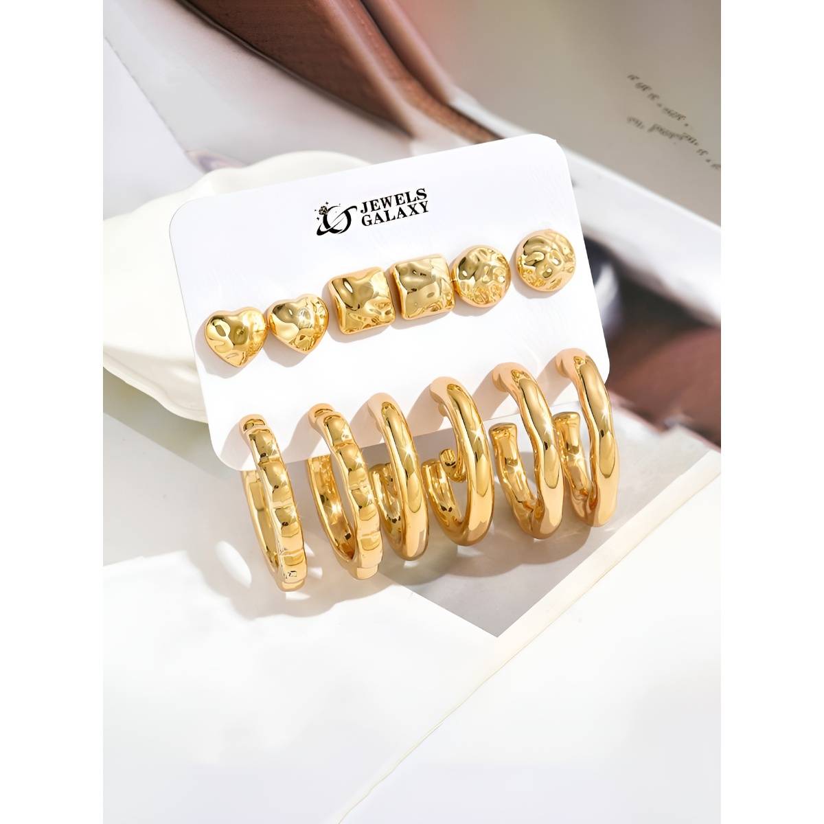 Jewels Galaxy Gold Plated Stud and Hoop Earrings Set of 6